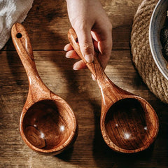 Large Wooden Scooping Rice Spoon Short Handle for Cereal Flour Soup