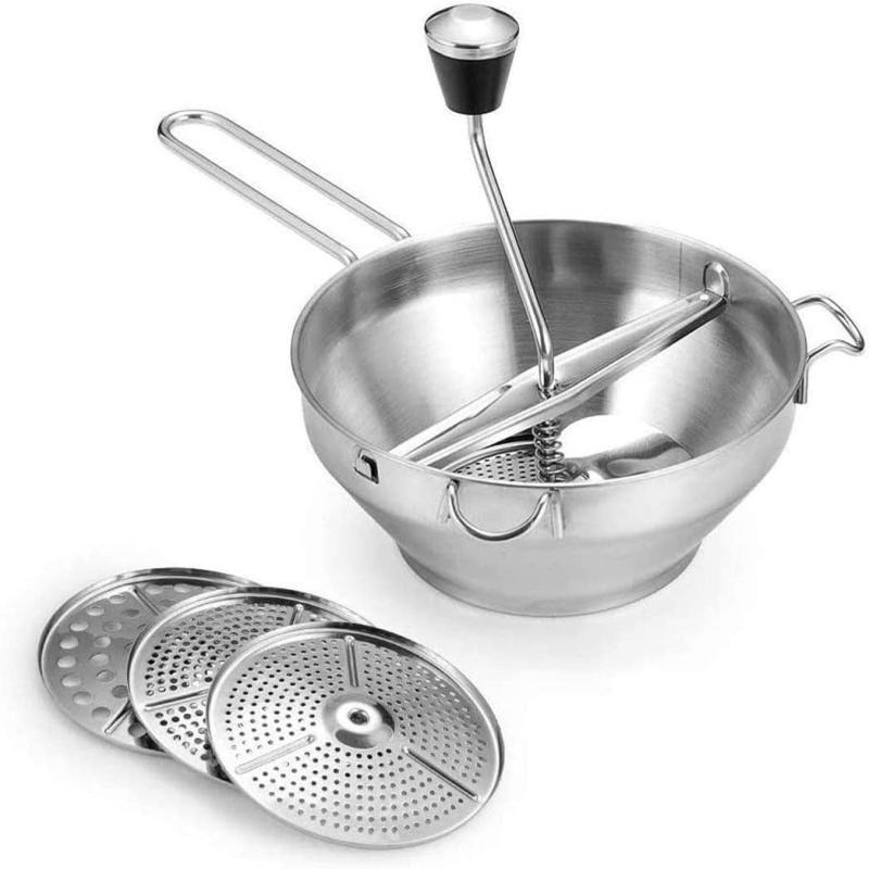 Stainless Steel Food Mill and Potato Masher with 3 Discs