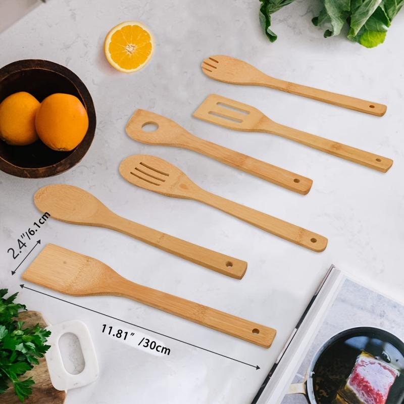 6pc Bamboo Utensil Set Non Stick Kitchen Tools
