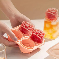 Silicone 4 Hole Rose Flower Ice Tray Mold Ice Ball Ice Cube Mold