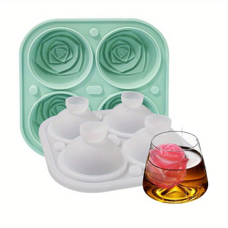 Silicone 4 Hole Rose Flower Ice Tray Mold Ice Ball Ice Cube Mold
