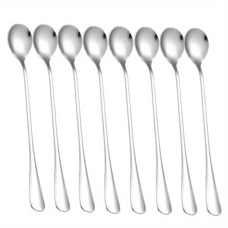 8pcs Long Handle Stainless Steel Spoon Set for Desserts, Ice Tea, Coffee