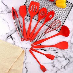 10pcs Silicone Kitchen Utensils Set Heat Resistant Spoon Spatula Beater Brush