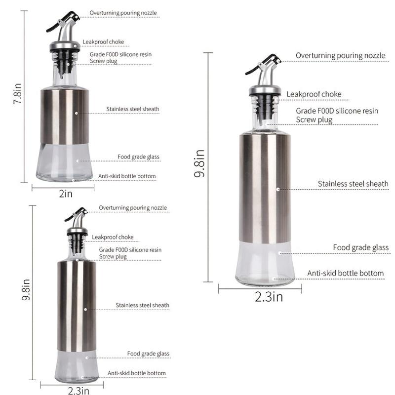 Glass Seasoning Bottle with Stainless Steel Sheath, 3-Piece Set