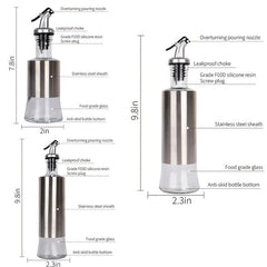 Glass Seasoning Bottle with Stainless Steel Sheath, 3-Piece Set