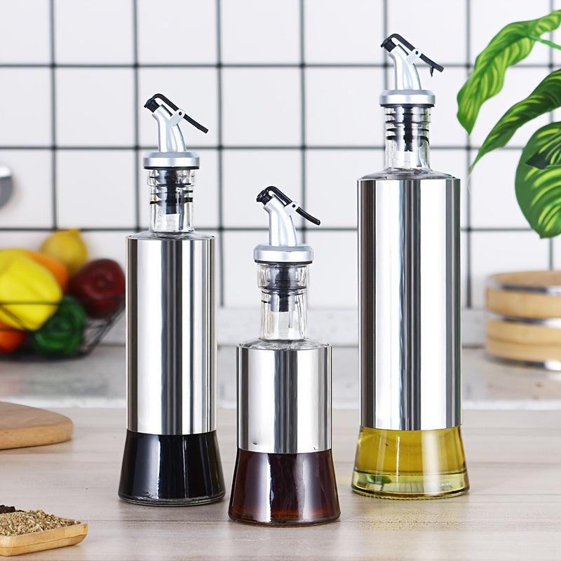 Glass Seasoning Bottle with Stainless Steel Sheath, 3-Piece Set
