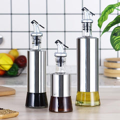 Glass Seasoning Bottle with Stainless Steel Sheath, 3-Piece Set