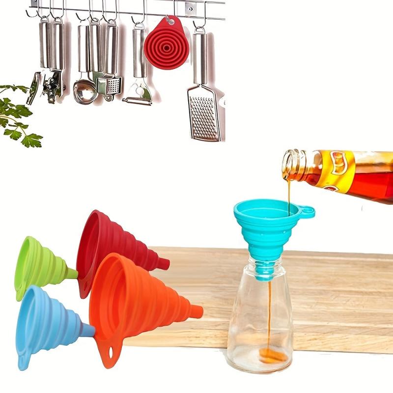 4pcs Set Foldable Silicone Kitchen Funnel Set for Easy Pouring and Measuring