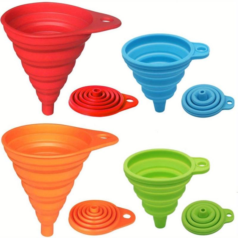 4pcs Set Foldable Silicone Kitchen Funnel Set for Easy Pouring and Measuring