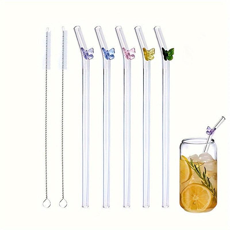 7pcs Glass Straws Colorful Turtle Decoration Reusable Drink Straws 5 + 2 Brushes