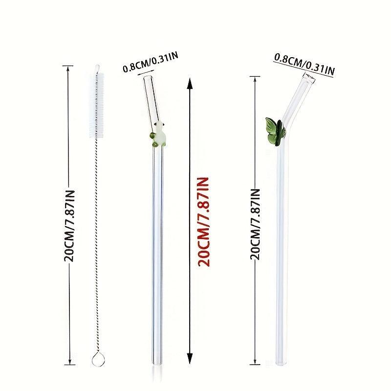 7pcs Glass Straws Colorful Turtle Decoration Reusable Drink Straws 5 + 2 Brushes