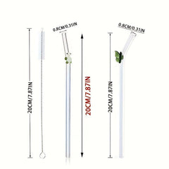 7pcs Glass Straws Colorful Turtle Decoration Reusable Drink Straws 5 + 2 Brushes