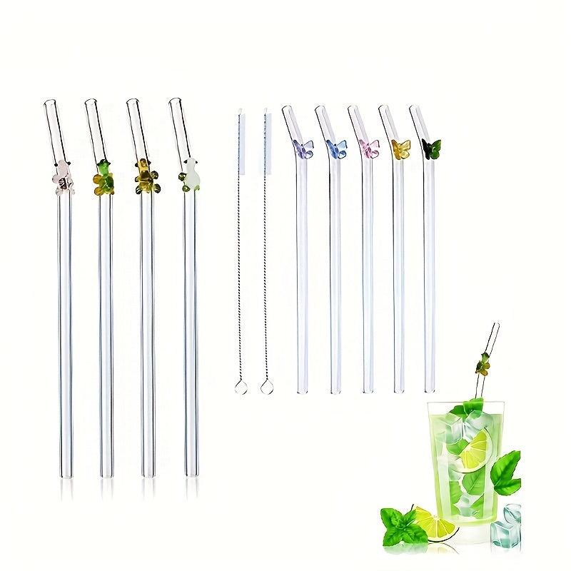 7pcs Glass Straws Colorful Turtle Decoration Reusable Drink Straws 5 + 2 Brushes