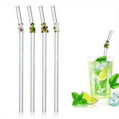 7pcs Glass Straws Colorful Turtle Decoration Reusable Drink Straws 5 + 2 Brushes