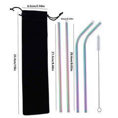 5PCS Stainless Steel Straw Set w/ Cleaner Brush Party Accessory