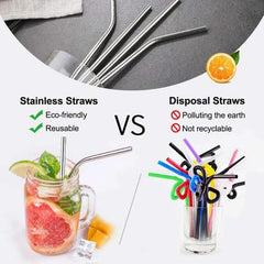 5PCS Stainless Steel Straw Set w/ Cleaner Brush Party Accessory