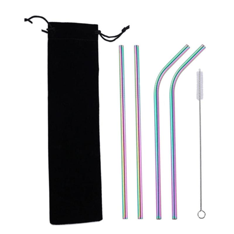 5PCS Stainless Steel Straw Set w/ Cleaner Brush Party Accessory