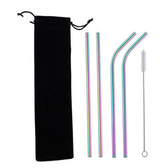 5PCS Stainless Steel Straw Set w/ Cleaner Brush Party Accessory