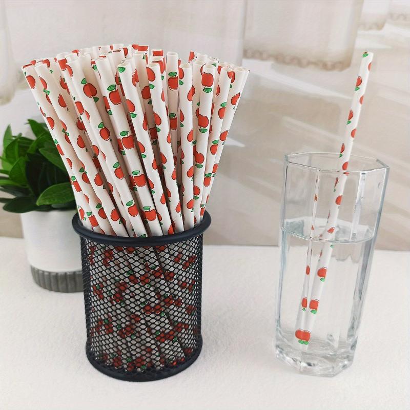 25pcs Fruit Pattern Disposable Straws Biodegradable Paper Drinking Straws