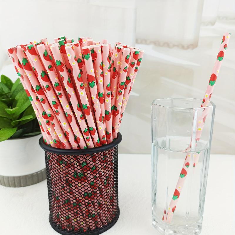 25pcs Fruit Pattern Disposable Straws Biodegradable Paper Drinking Straws