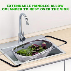 Stainless Steel Oval Colander Telescopic Strainer Basket Rubber Handle