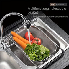 Stainless Steel Oval Colander Telescopic Strainer Basket Rubber Handle