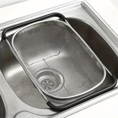 Stainless Steel Oval Colander Telescopic Strainer Basket Rubber Handle