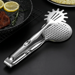 1pc Stainless Steel Food Tongs Fried Fish Spatula Filter Steak Clip