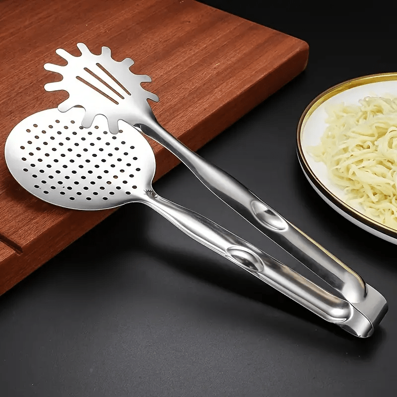 1pc Stainless Steel Food Tongs Fried Fish Spatula Filter Steak Clip