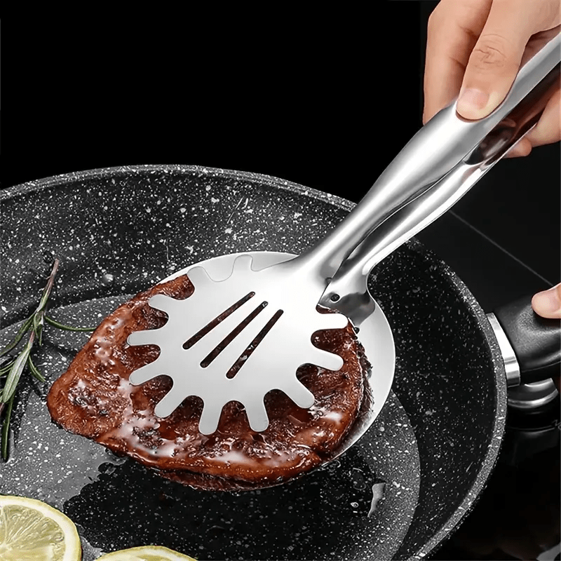 1pc Stainless Steel Food Tongs Fried Fish Spatula Filter Steak Clip