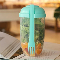 Portable Salad Cup with Fork & Dressing Holder for Picnics, Lunch, Breakfast