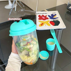 Portable Salad Cup with Fork & Dressing Holder for Picnics, Lunch, Breakfast