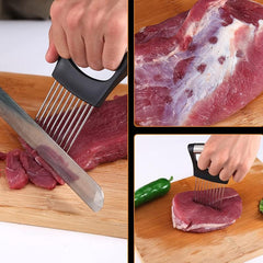 Stainless Steel Onion Slicer Holder Meat Tenderizer Kitchen Gadget