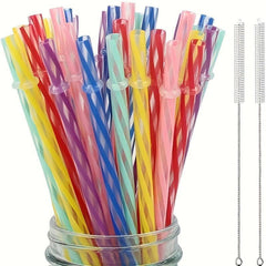 Reusable Plastic Straws with Cleaning Brushes for Mason Jars Tumblers