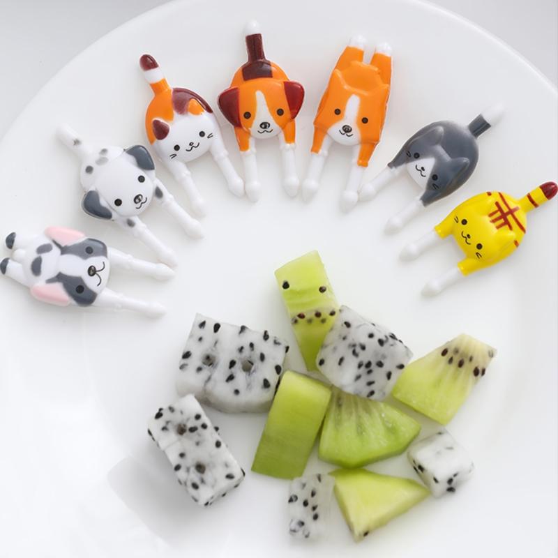 7pcs Animals Food Fruit Picks Forks Cartoon Toothpick Snack Cake Dessert