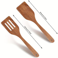 2 Pack Wooden Spatula Set Long Handle Cooking Wood Turner Slotted Spatula
