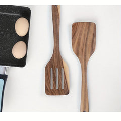 2 Pack Wooden Spatula Set Long Handle Cooking Wood Turner Slotted Spatula