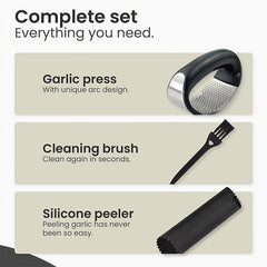 Stainless Steel Garlic Press Rocker with Peeler & Brush