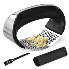 Stainless Steel Garlic Press Rocker with Peeler & Brush