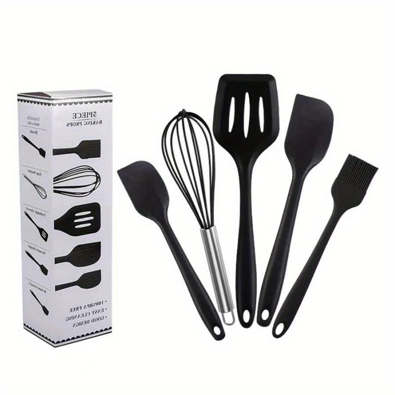 5pcs Silicone Utensil Set Non Stick Cooking Turner Spatula Whisk Brush