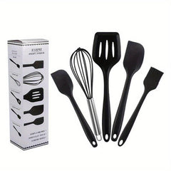 5pcs Silicone Utensil Set Non Stick Cooking Turner Spatula Whisk Brush