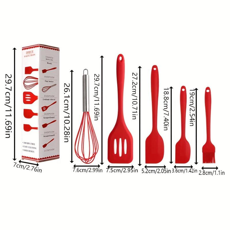 5pcs Silicone Utensil Set Non Stick Cooking Turner Spatula Whisk Brush