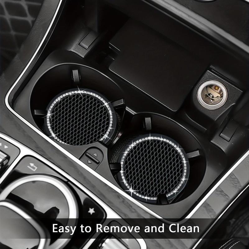 2pcs Rhinestone Car Cup Coasters, Crystal Drink Mat, Anti Slip Silicone Holder