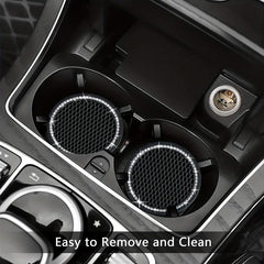2pcs Rhinestone Car Cup Coasters, Crystal Drink Mat, Anti Slip Silicone Holder