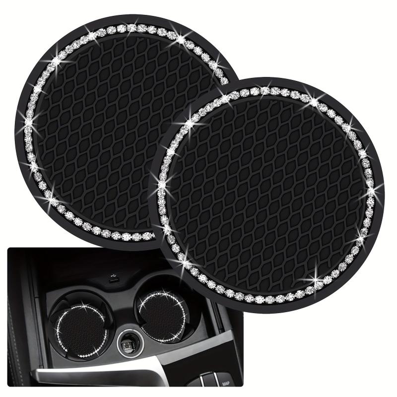 2pcs Rhinestone Car Cup Coasters, Crystal Drink Mat, Anti Slip Silicone Holder