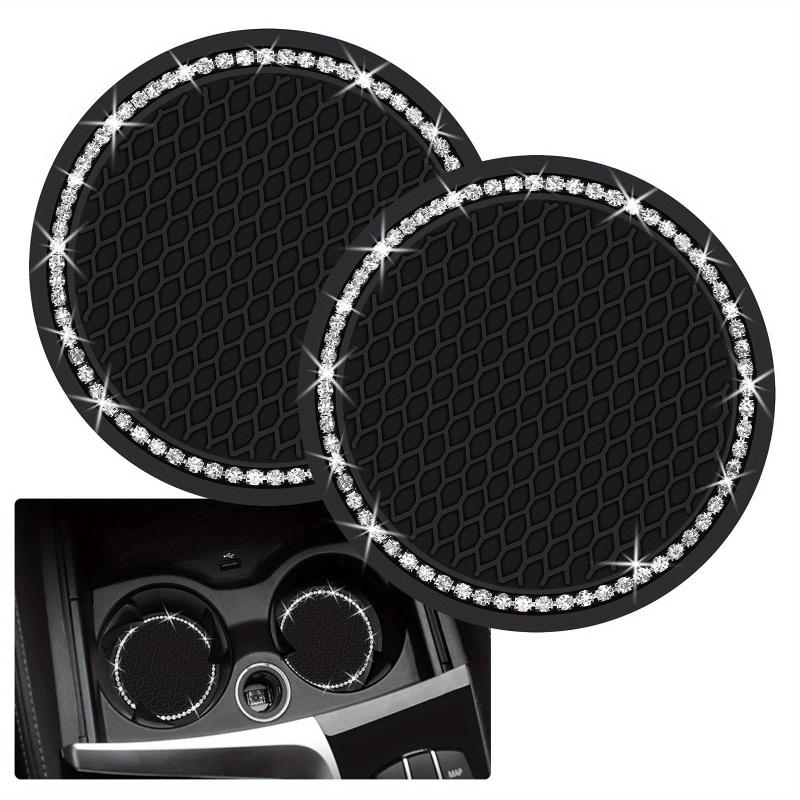 2pcs Rhinestone Car Cup Coasters, Crystal Drink Mat, Anti Slip Silicone Holder