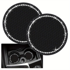 2pcs Rhinestone Car Cup Coasters, Crystal Drink Mat, Anti Slip Silicone Holder