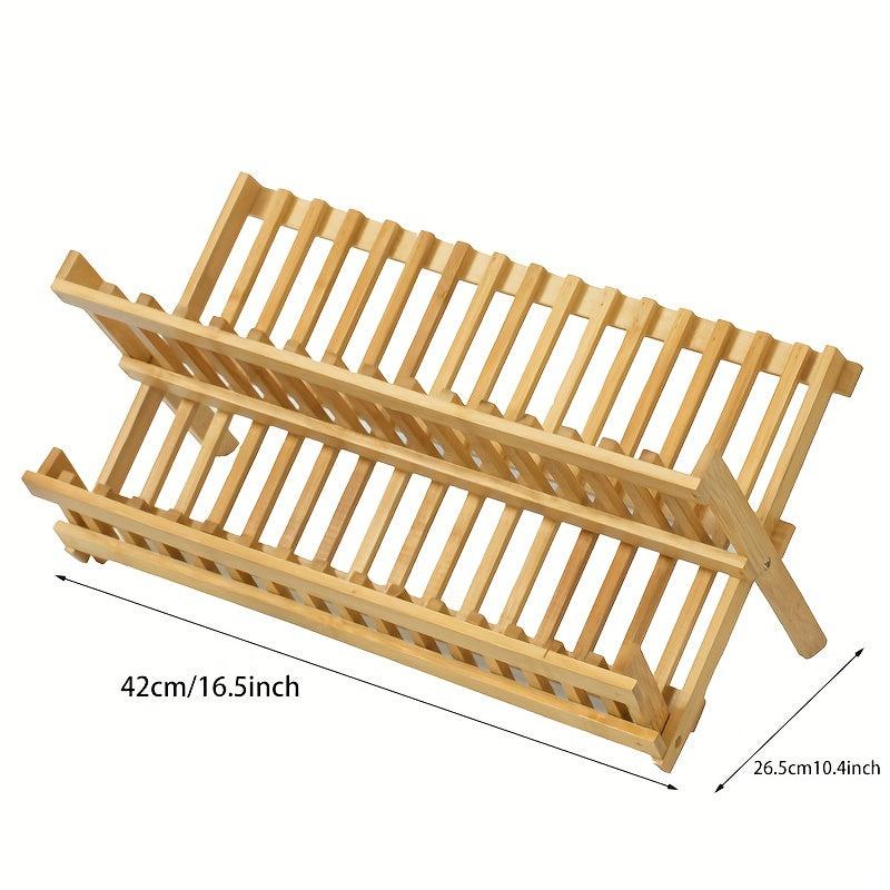 3 Tier Bamboo Dish Drying Rack w/ Utensil Holder, Large Folding Drying Stand