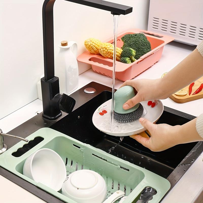 Adjustable Sink Rack Colander Drain Basket Strainer