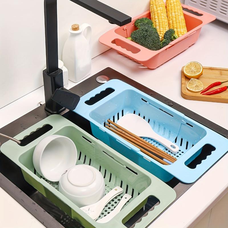 Adjustable Sink Rack Colander Drain Basket Strainer